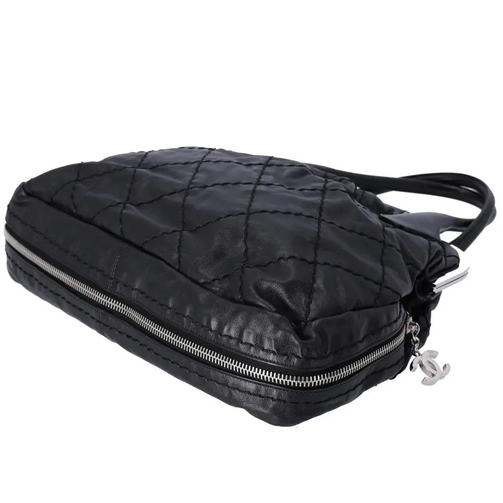 CHANEL Wild Stitch Expandable Frame Tote Bag Black Leather